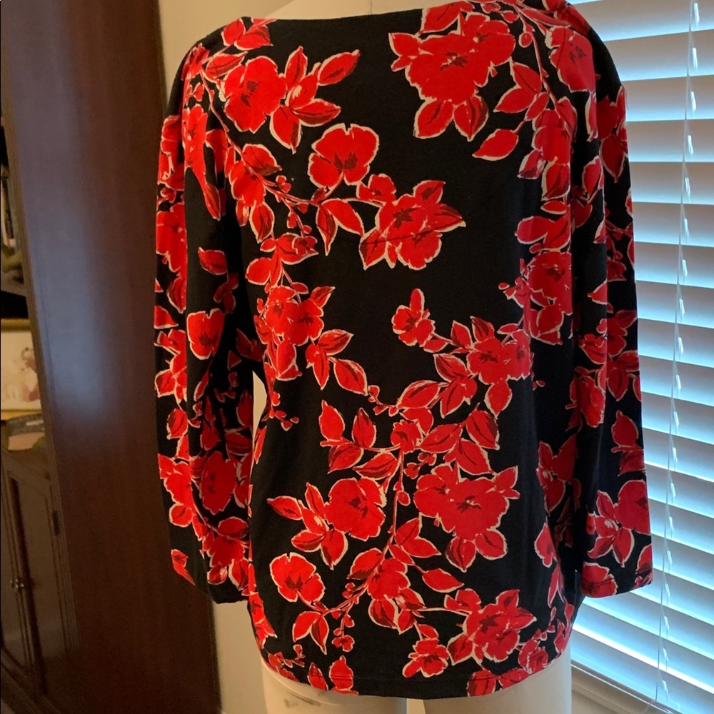 Ruby Rd Black and Red Floral Knit Top - Picture 3 of 4